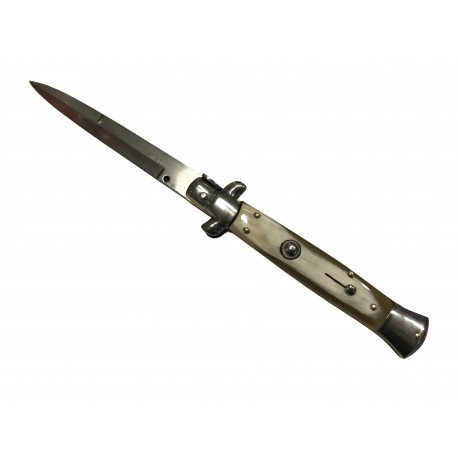 COLTELLO A SCATTO CON MANICO IN CORNO BIONDO DA COLLEZIONE CM. 23
